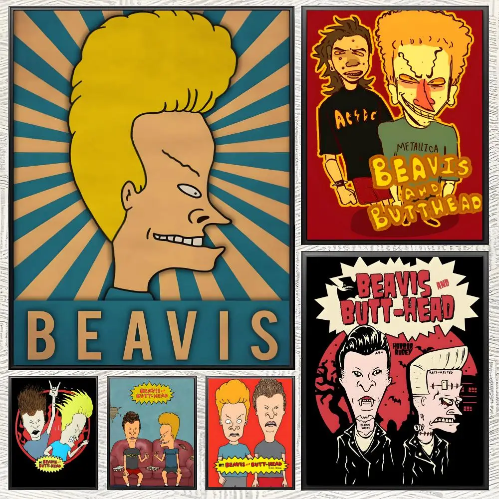 Cartoon B-Beavis And B-Butthead Poster Self-adhesive Paper Print Home Living Room Bedroom Entrance Bar Cafe Art