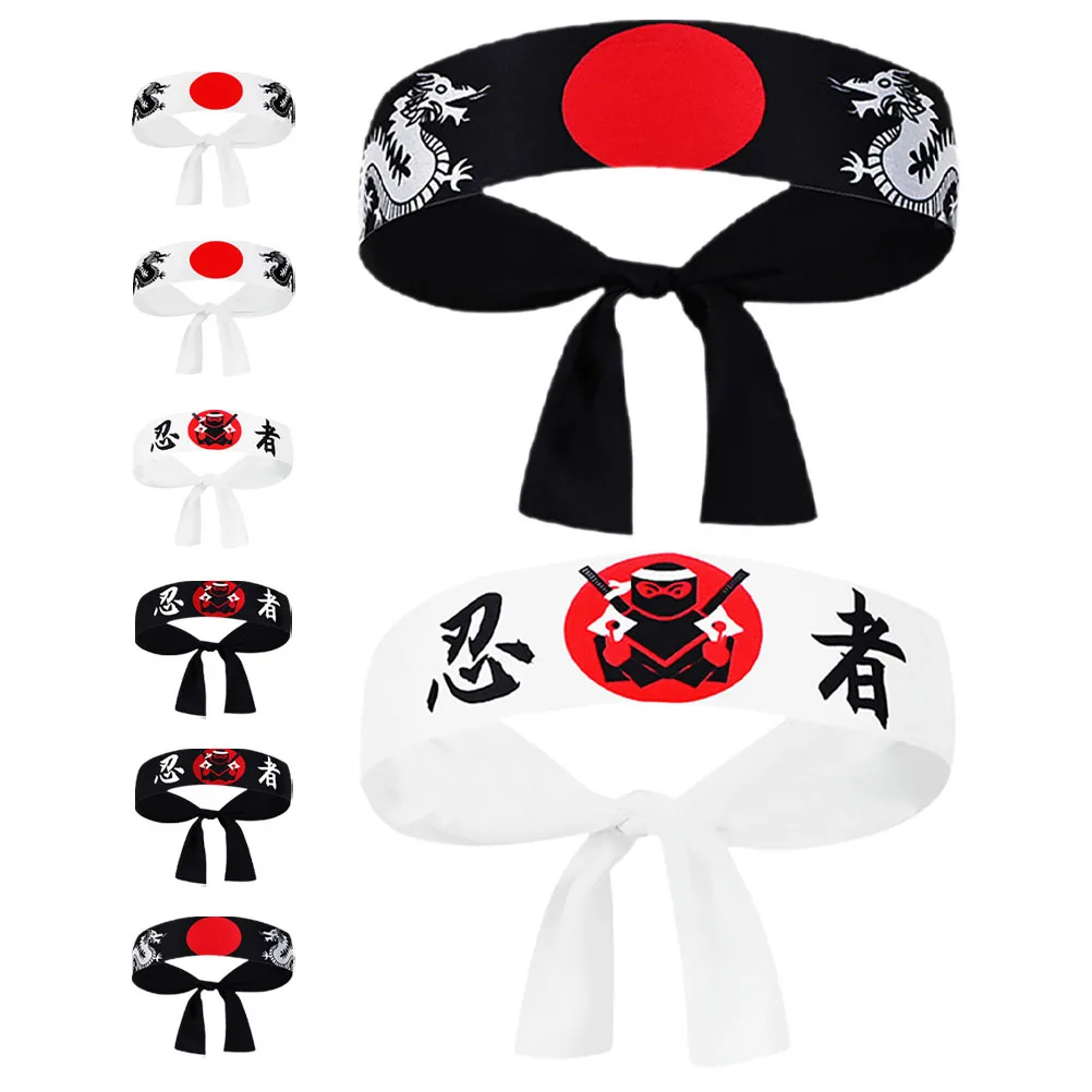 8-teiliges Drachen-Samurai-Stirnband im japanischen Stil, Kopfwickel für Kampfsporttraining, Ninja-Kostüm, Damen und Herren, Cosplay, Koch-Kopfbedeckung