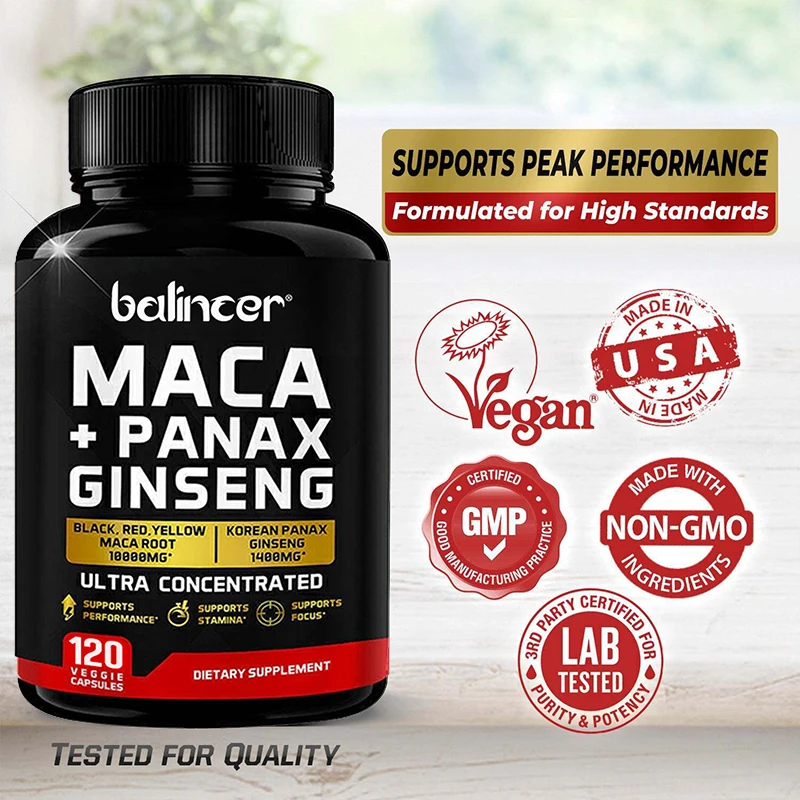 Maca Root (Black, Red, Yellow) 10,000 mg, Male Enhancement Supplement, Supports Increased Male Energy, 120 Capsules