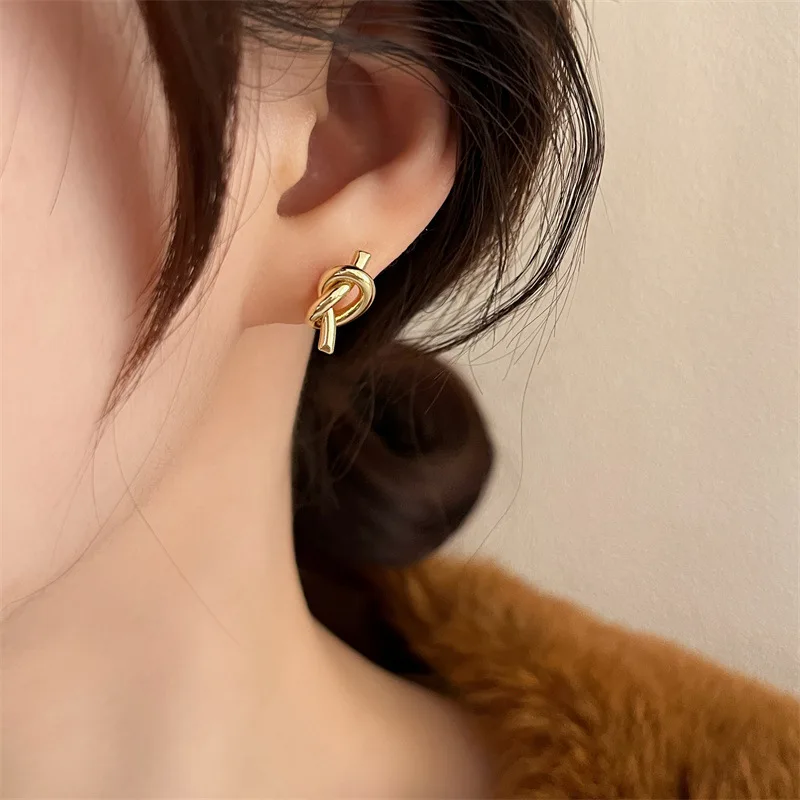 Korean Fashion Stainless Steel Earrings For Women Trending Gold Color Simple Knot Earrings Ladies Kpop Accessories