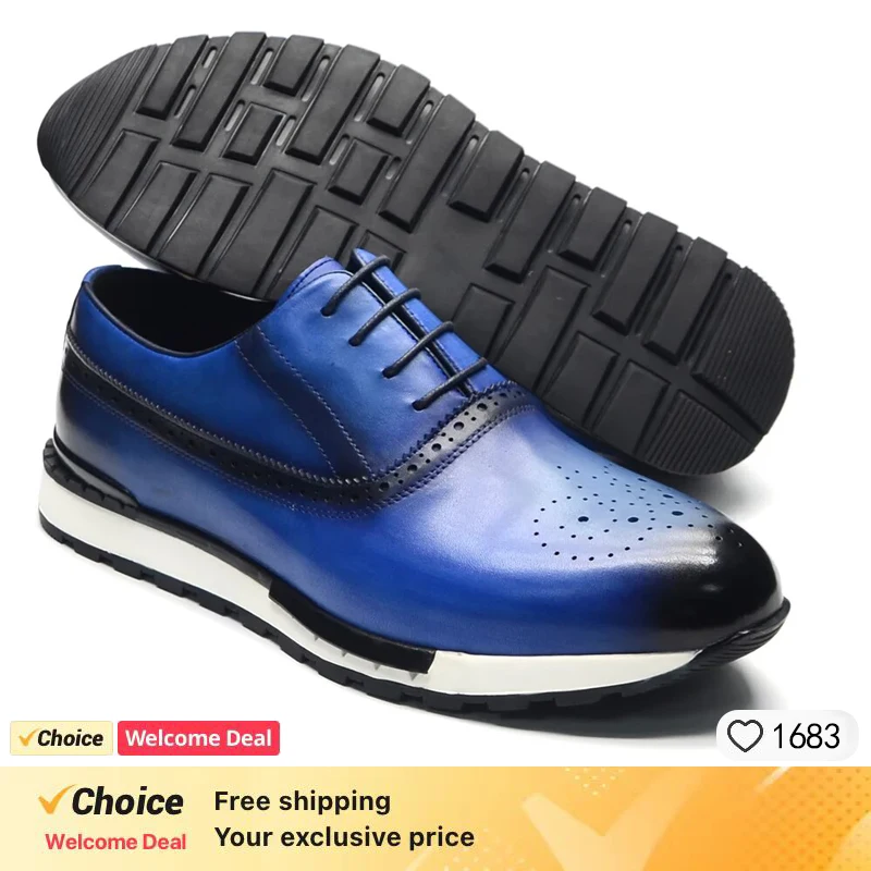 

Men's Premium Genuine Leather Shoes Comfortable Casual Men's Shoes Non-Slip Sole Brogue Sneakers Wedding Dating Men's Shoes