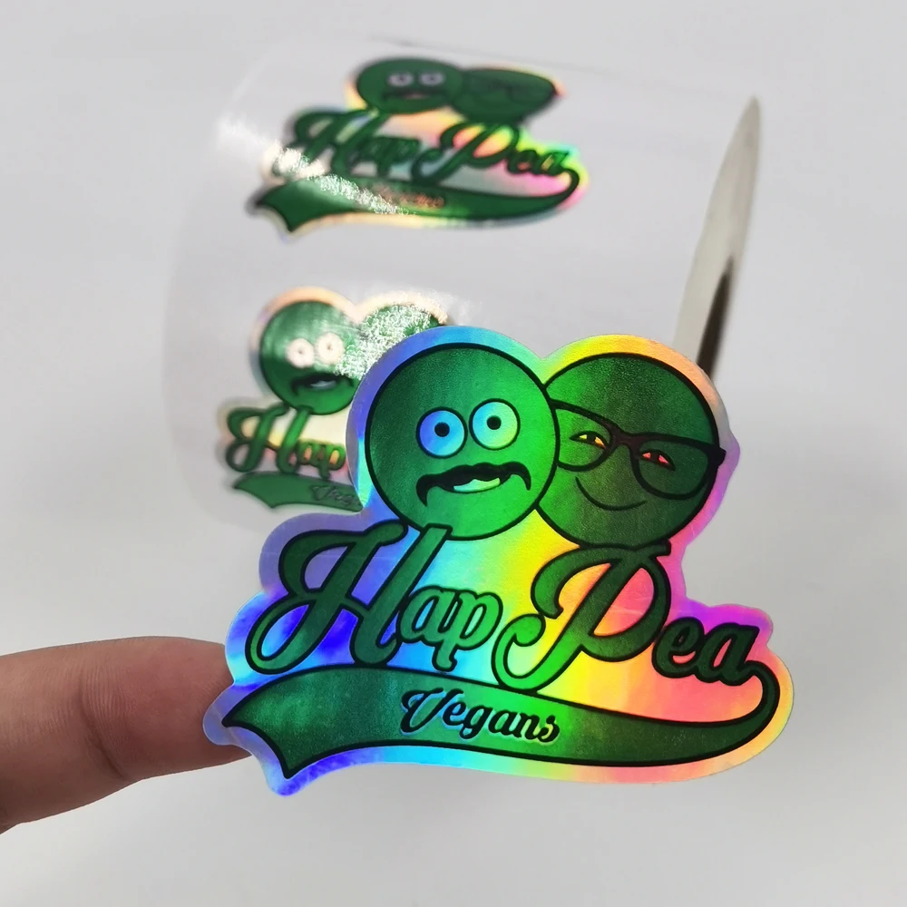 

100pcs 35x35mm Customize Design Shape White Background Vinyl Sticker Waterproof Heteromorphosis Glossy Silver Holographic Labels