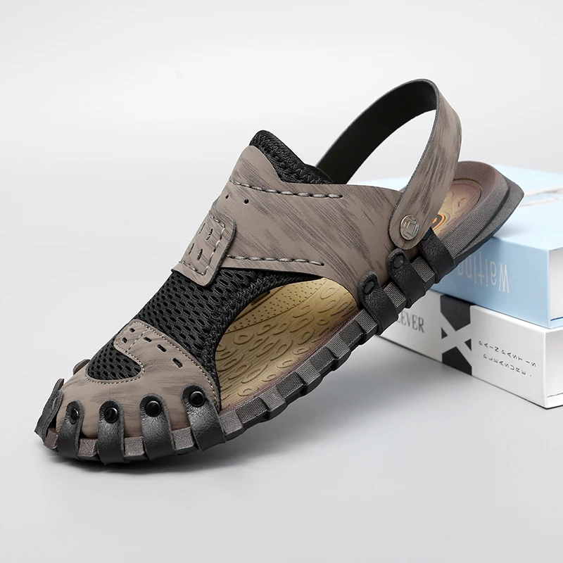 Summer Men Sandals Genuine Leather Mens Casual Shoes Outdoor Men Leather Sandals for Men Beach Shoes Roman mens Shoes