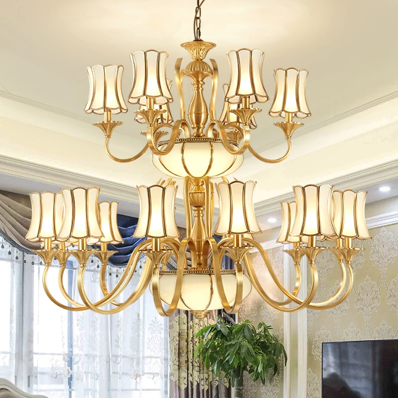 All Copper Chandelier Duplex Building Middle Floor Villa Hotel Luxury Lobby Long Chandelier Living Room Chandelier Three Floors