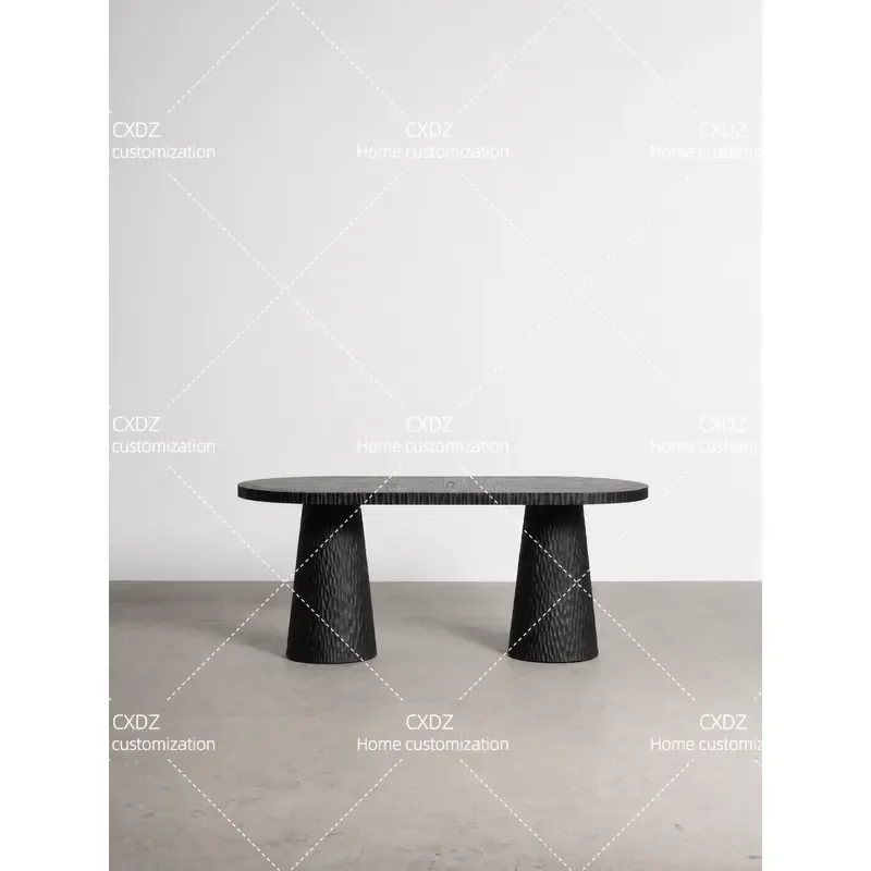 Medieval Style Black Carved Solid Wood Oval Dining Table High End Household Furniture for Restaurant and Home Decor