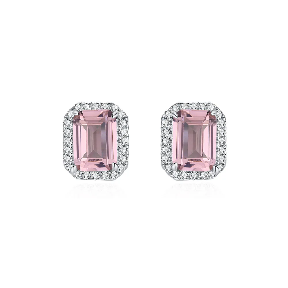 

Apexelle Brand Fashion Jewelry 925 Sterling Silver Earrings For Women Pink Rectangle Zircon Earrings Classic Jewelry
