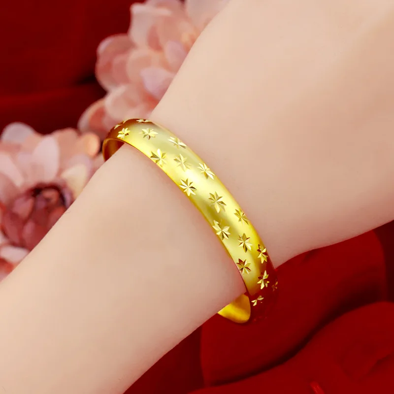 Pure Gold 999 Yellow Open Bracelet Suitable for Women's Wedding Gifts Closed Sky Star Dragon Phoenix Bracelet Jewelry Wholesale