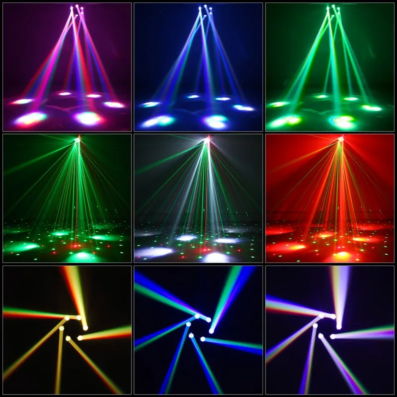 Três em Um Estágio Luz com Seis Braço Pequeno Diamante, Shake Head Bar Beam, Bee Eye, Laser Effect, Atmosfera Light, Novo