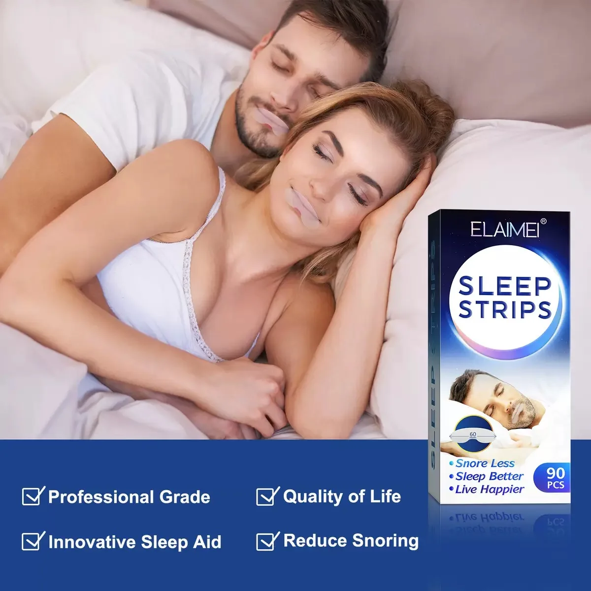 90pcs Mouth Tap Anti Snoring Sleep Strip Disposable Gentle Mouth Tape for Better Nose Breathing Reduce Mouth Dryness Sore Throat