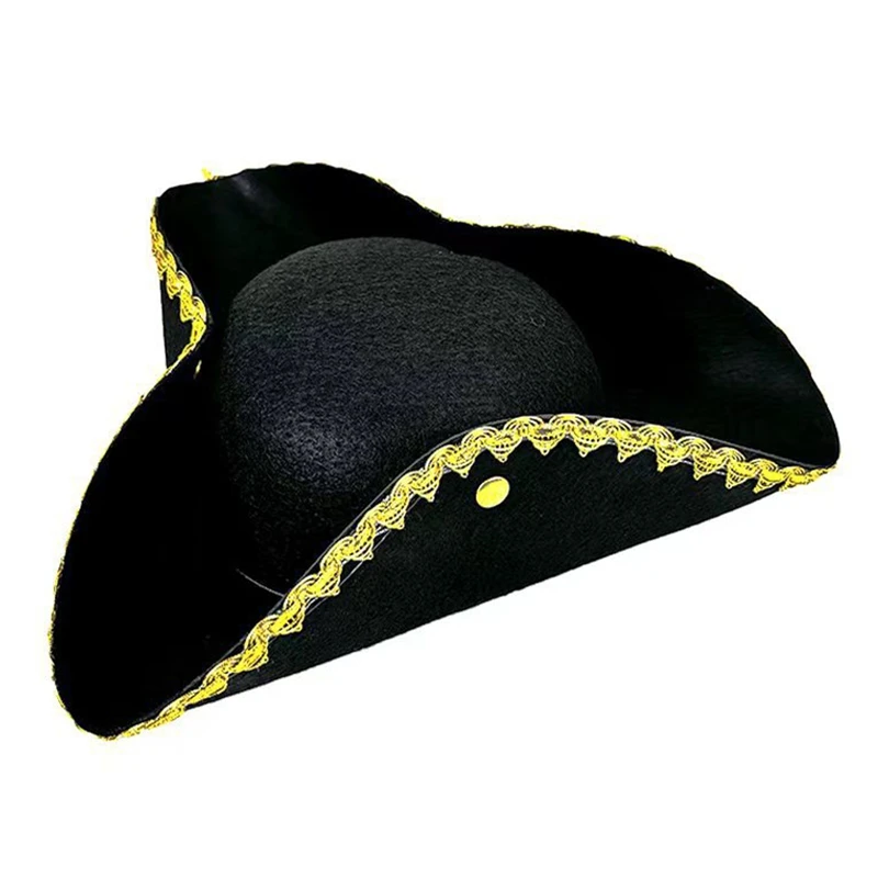 Funny Pirate Hats Stage Props Cosplay Dance Parties Caribbean Pirate Clothing Hats with Gold  Edges Unisex Captain Cap