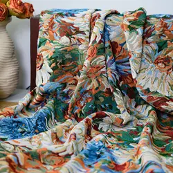 Retro Oil Painting Style Thick Coarse Jacquard Fabric Luggage Bag Table Cloth Home Textile Decorative Sewing Fabric