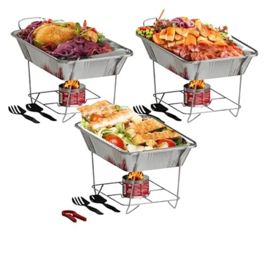 

Disposable Chafing Dish Buffet Set Food Warmers for Parties Fuel Cans Complete Set Half Size Pans Warming Trays 3 Pack Ideal fo