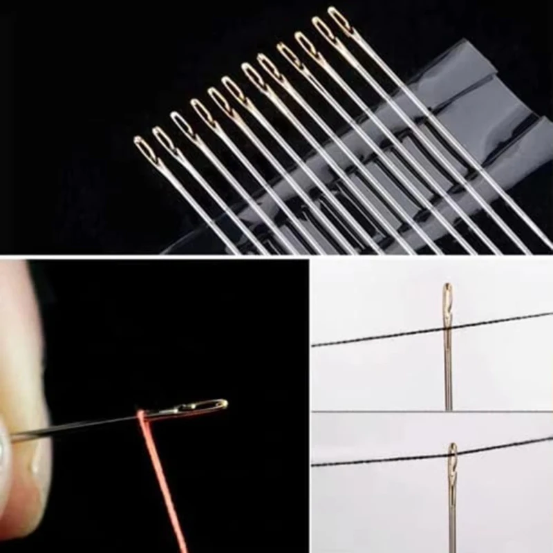 12-72Pcs Blind Needle Elderly Needle-Side Hole Hand Household Stainless Steel Sewing Needless Threading Apparel Sewing DIY