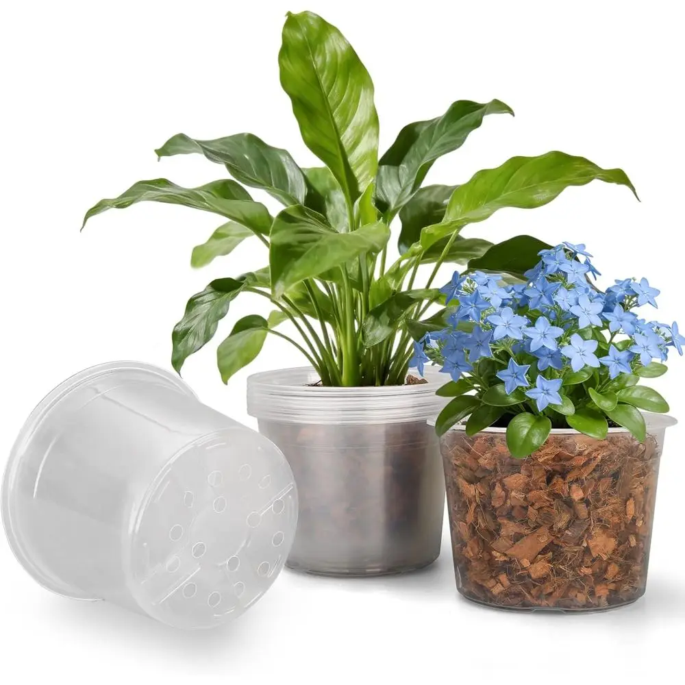 

10-дюймовые прозрачные горшки для рассады с дренажем, набор из 5 пластиковых горшков для саженцев, суккулентов, трав и овощей
