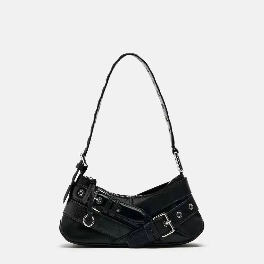 

Новинка 2025, модная ретро коричневая, черная, пикантная мотоциклетная женская мотоциклетная сумка на одно плечо для девочек, универсальная французская сумка для хлеба