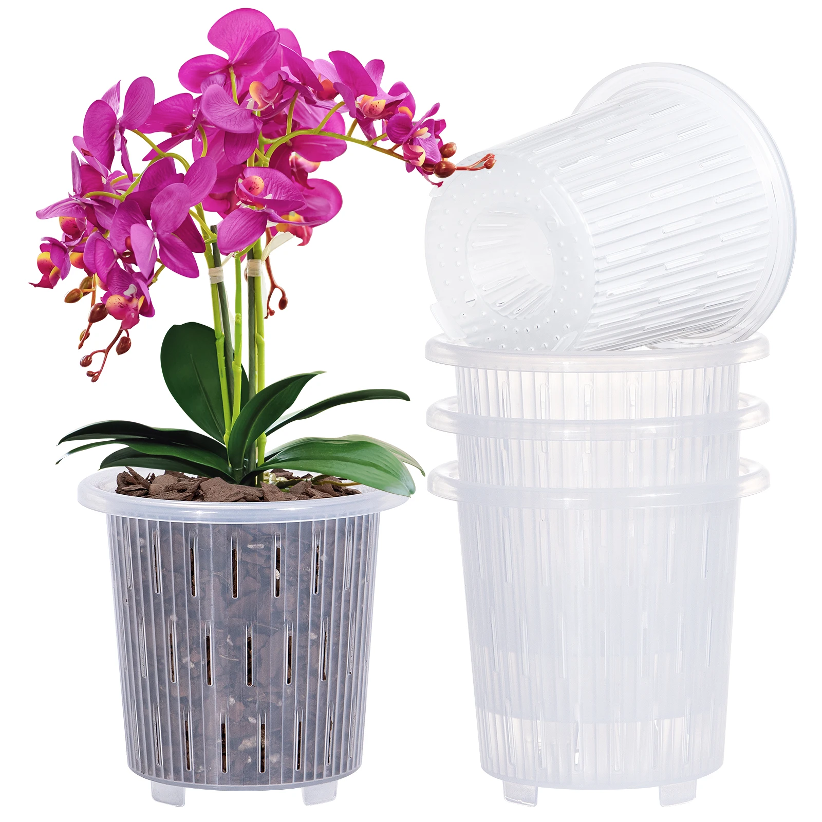 Meshpot Clear Plastic Orchid Pots For Flower Breathable Basin Orchid Planters Root Control Orchid Transparent Desktop Pot