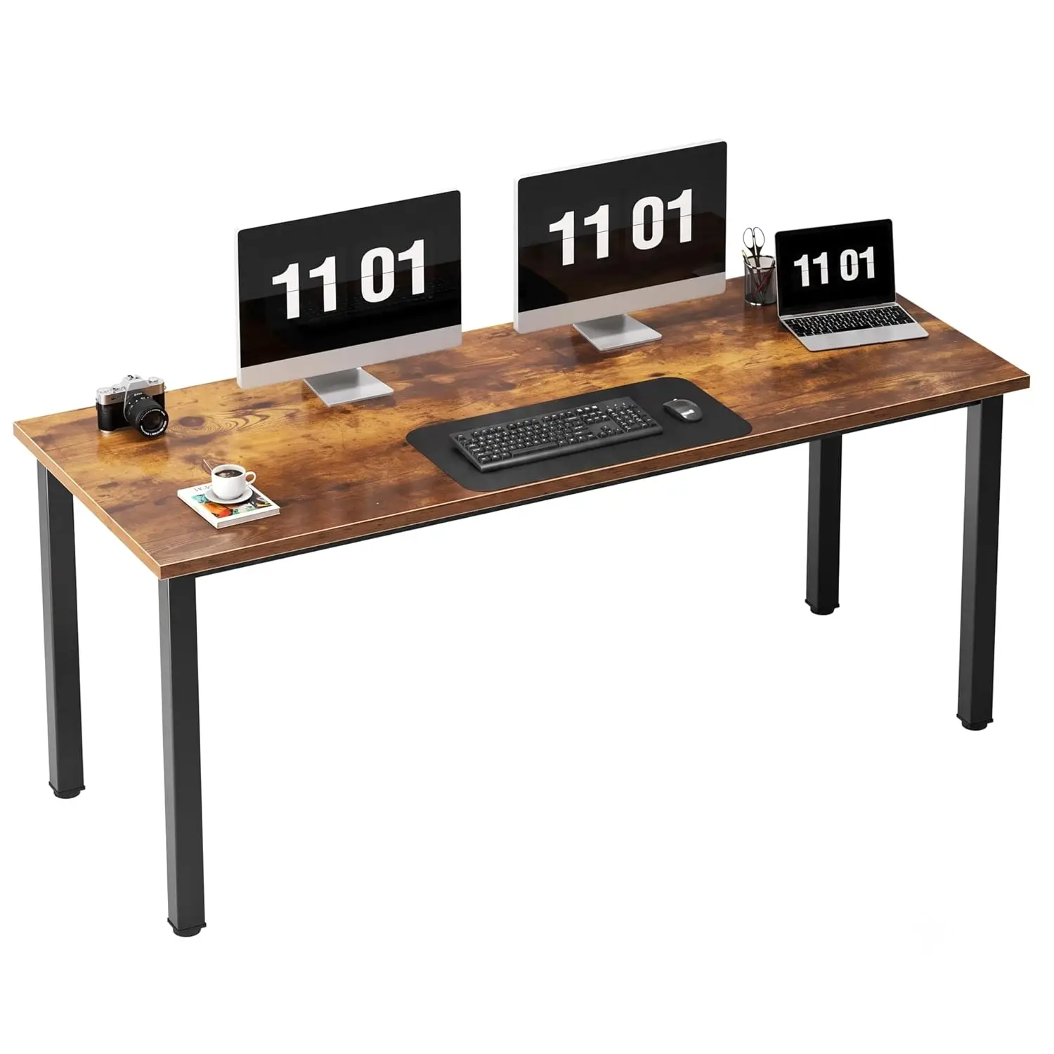 63 Inch Large Computer Desk, Ample Legroom, Rustic Top, Metal Frame | Home Office Desk, Basic Sturdy Writing Table,, Customized