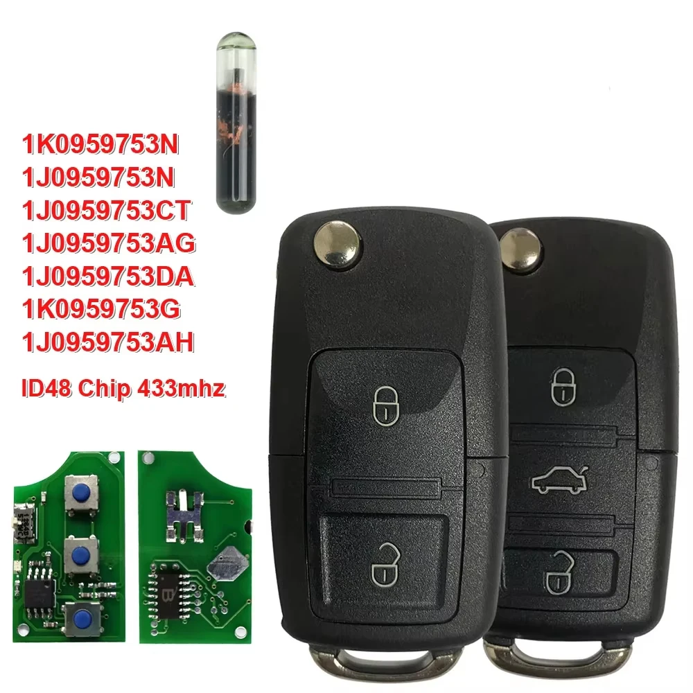 

1J0959753N/DA/AG/CT/AH/G 1K0959753N удаленный ключ от машины 433 МГц ID48 для Volkswagen VW Passat Golf MK4 Bora Polo 2B/3B
