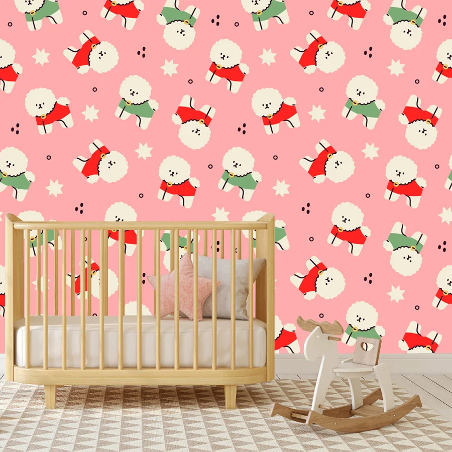 20+ Self Adhesive Wallpaper for Living Room White Fluffy Dog Wall Art Paper Home Decor Nursery Kids Baby Animal Renovation Mural