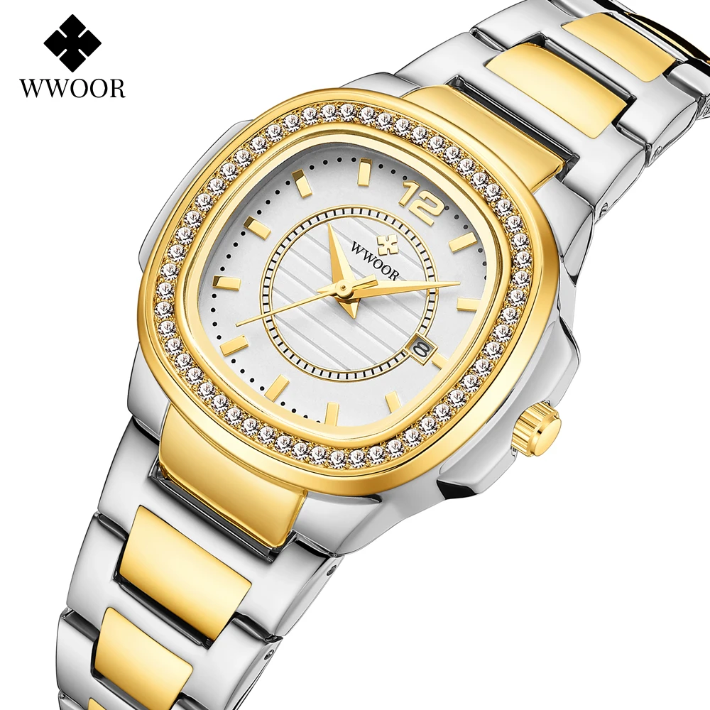 WWOOR Women Watches 2024 Fashion Diamond Bracelet Watch Luxury Brand Gold Ladies Quartz Wrist Watch Gifts For Women Montre Femme