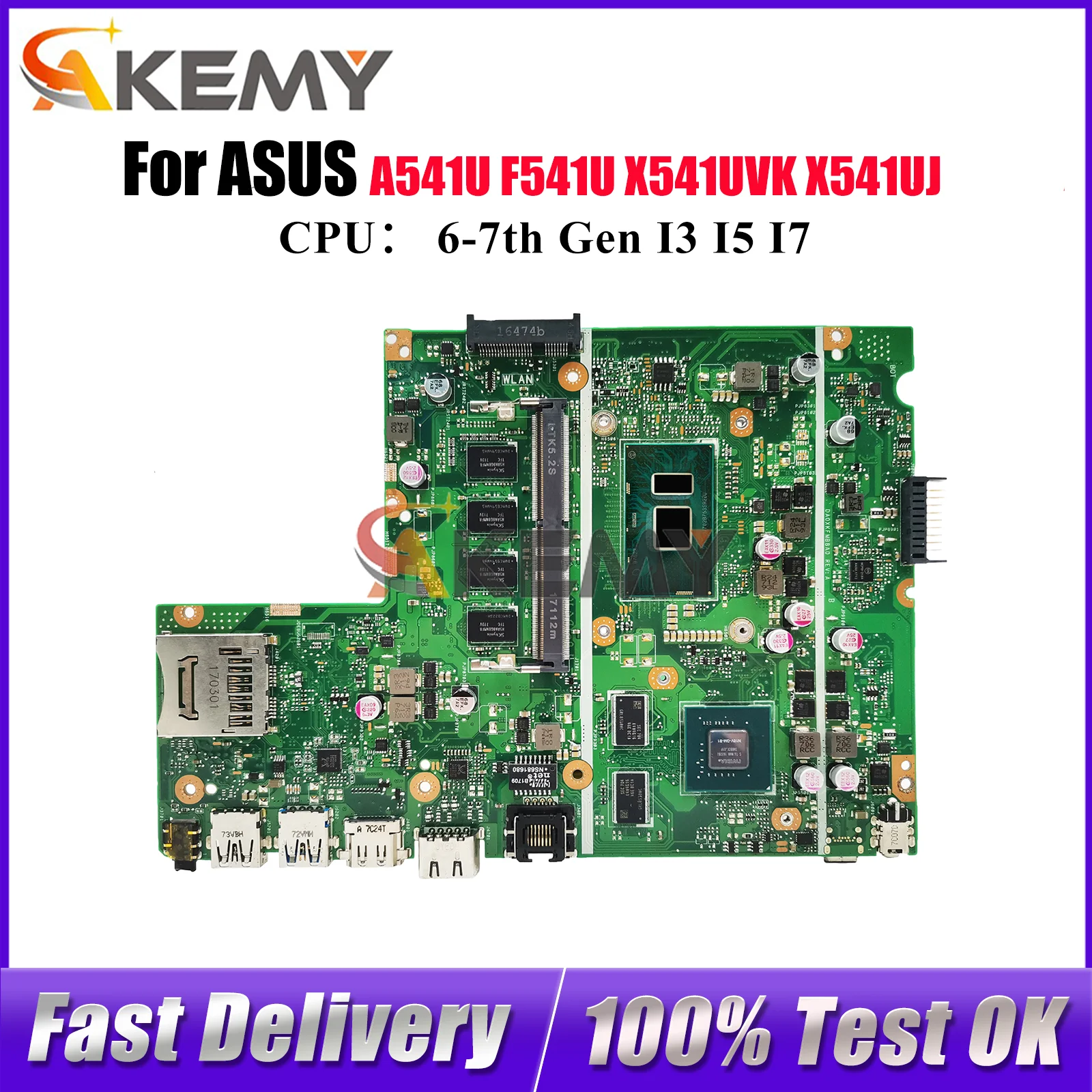 

X541UVK Laptop Motherboard For ASUS VivoBook X541UVK X541UV A541U X541UJ R541U X541U F541U X541UAK A541U Mainboard I3 I5 I7 CPU