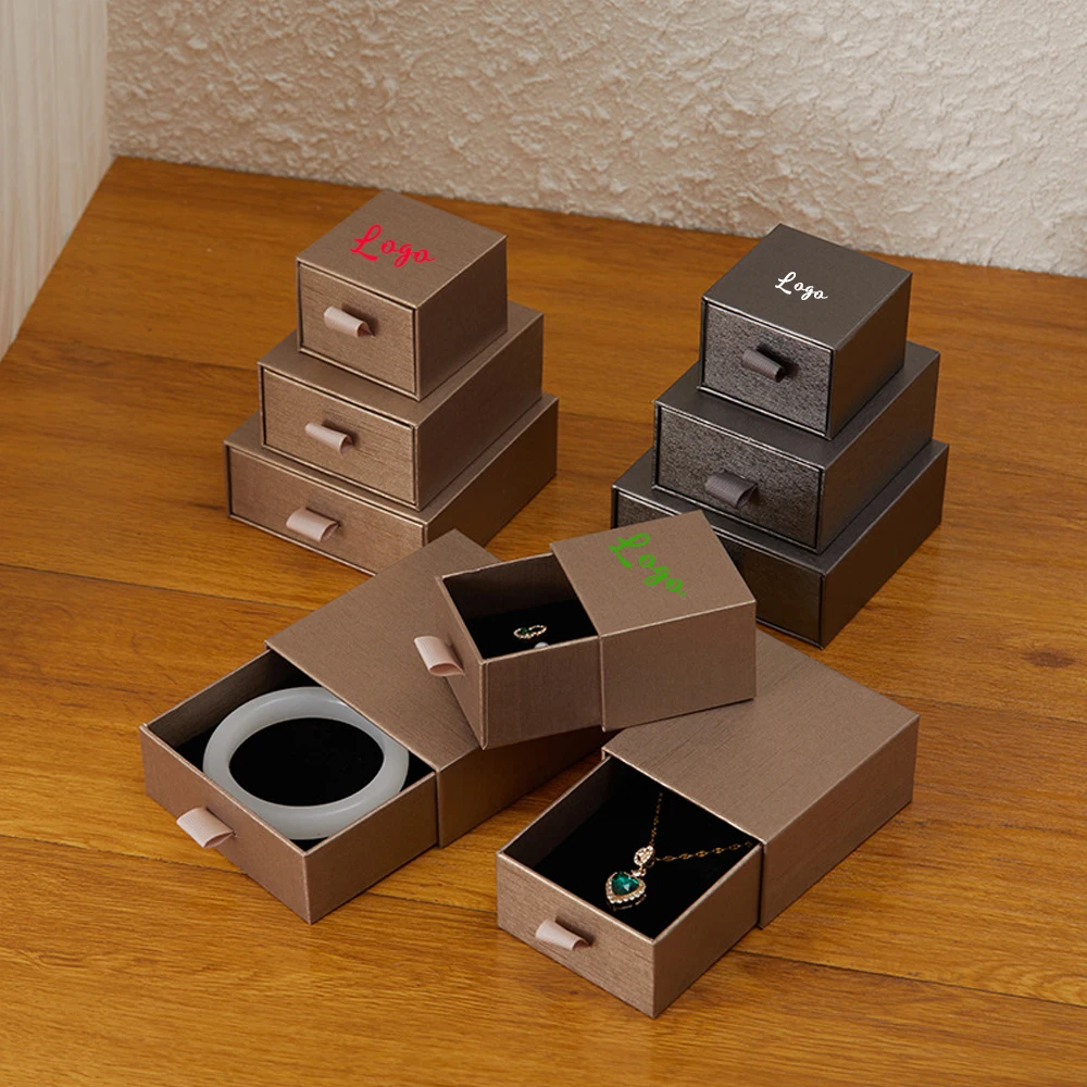 

Customize Slide Drawer Jewelry Box for Ring Necklace Earring Coffee Cardboard Gift Packaging Boxes 6x6x4.5cm Wedding Favors Case