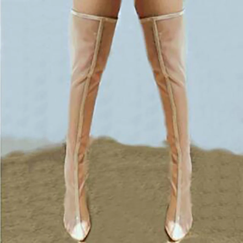 New Mesh Neon Green Sandal Boots Women Sexy Over The Knee Boots Pointed Toe High Heels Party Shoes Woman Thigh High Boots