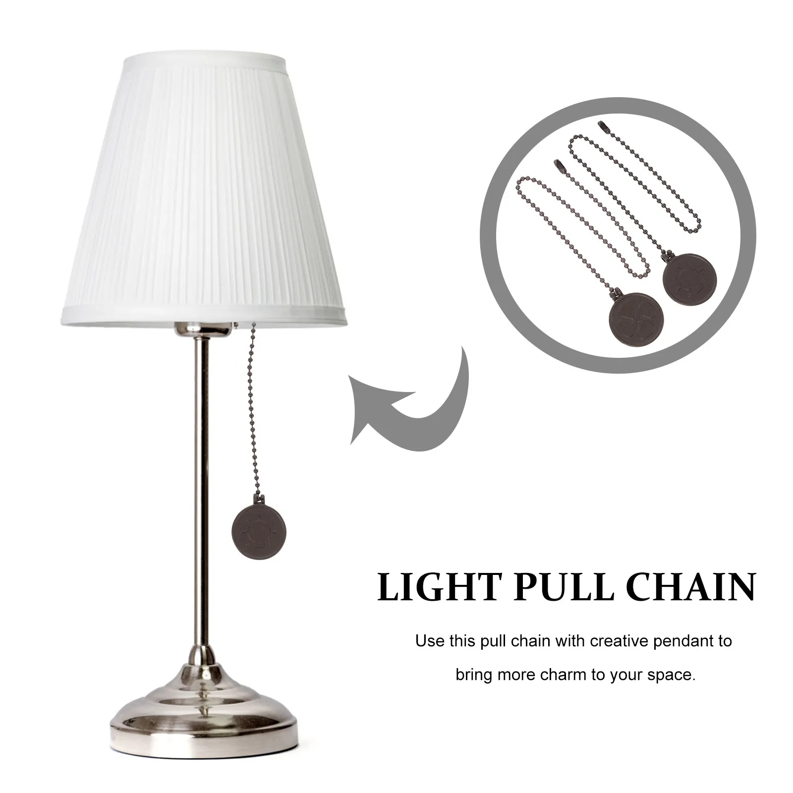 2Pcs Ceiling Fan Pull Chain Metal Hanging Extension Decorative Light Pull Chain for Fan Lamps Bedroom Living Room