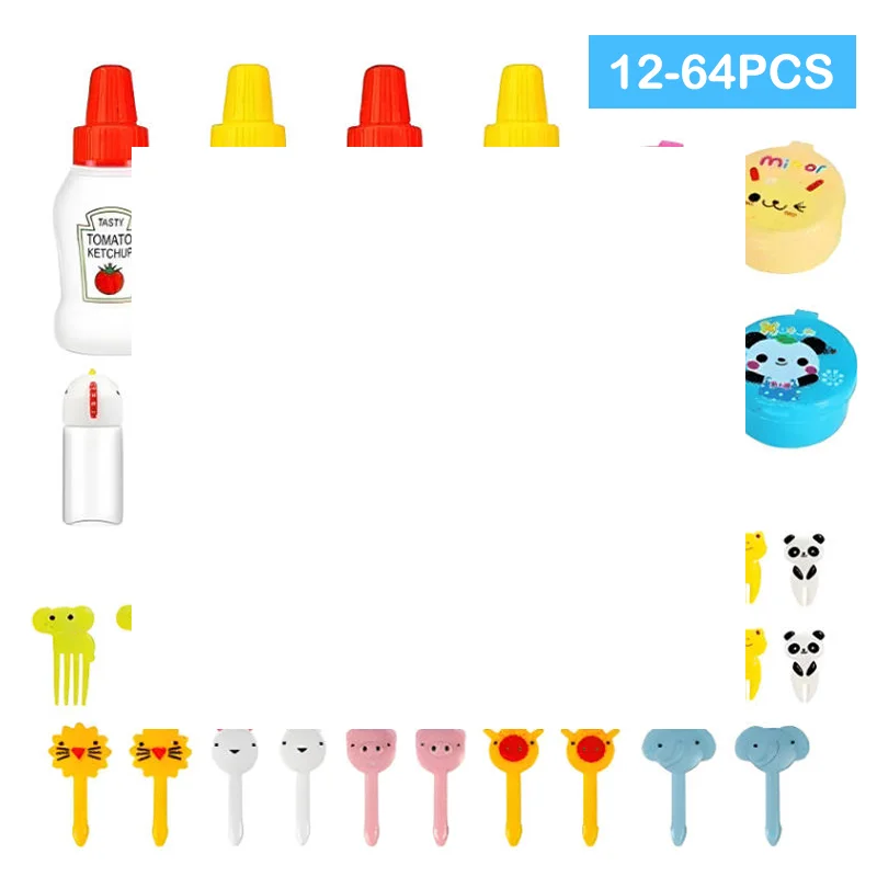 

12-46pcs Bento Box Accessory Set Cute Mini Fruit Forks Set Portable Tomato Sauce Dispenser Set For Camping School Lunch Boxes