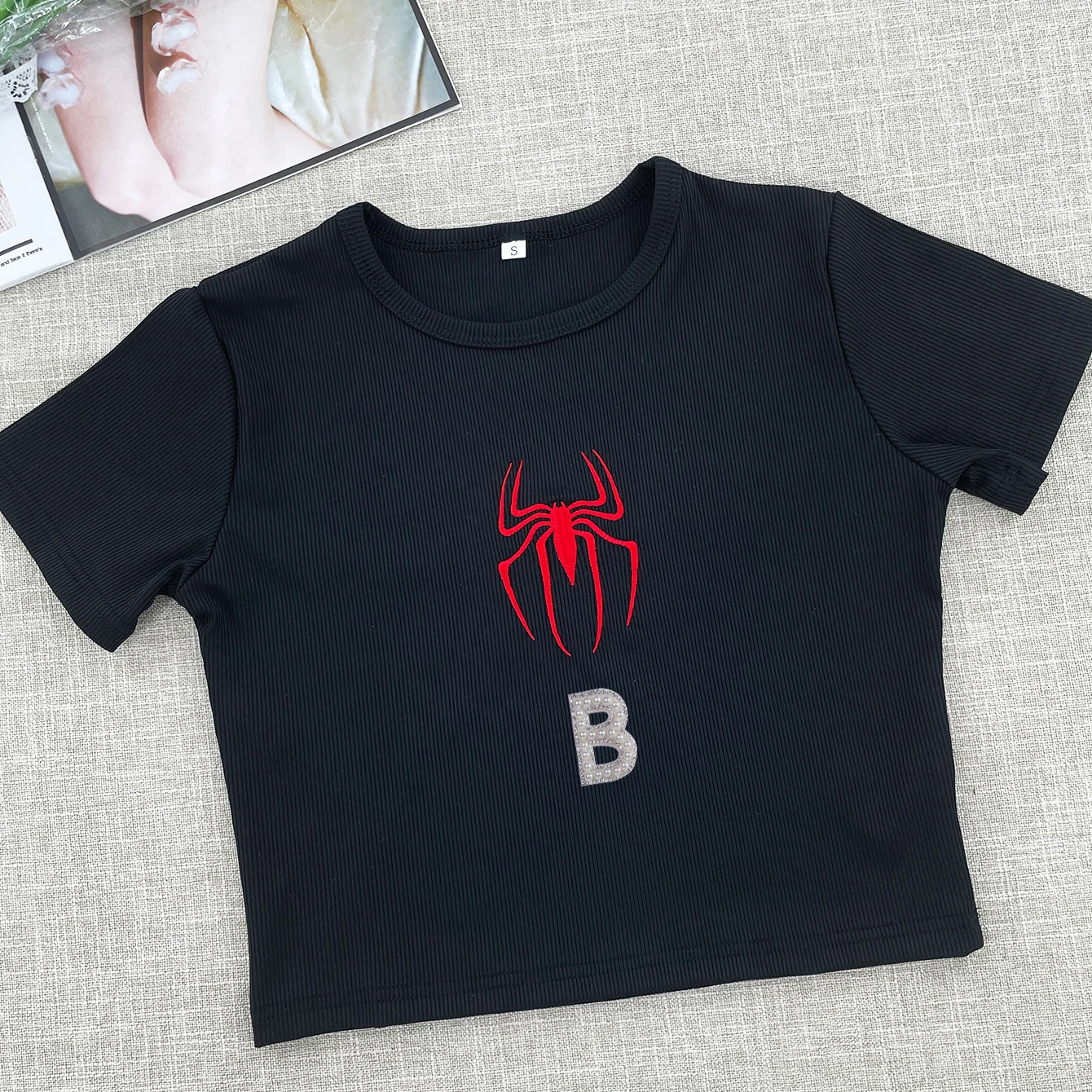 Spider Letter Printed Blouse T-neck Cut Blouse E-girl Slim Street Women 2000 Graphic Printed T-shirt Long Short Sleeve Tops