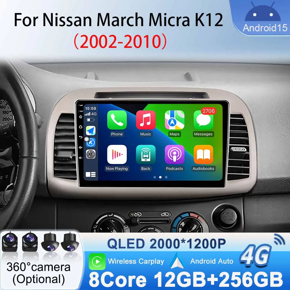 

Radio Car for Nissan March Micra K12 2002- 2010 Audio Multimedia Player Video Android 15 GPS Navigation Carplay Auto No 2 Din BT