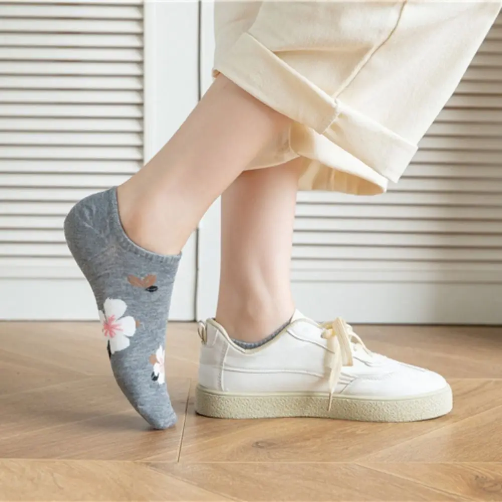 5Pairs القلب زهرة قارب الكاحل الجوارب القطن همبرغر الحب الجوارب القصيرة الجوارب النسائية المضادة للانزلاق المرأة الجوارب الرياضية