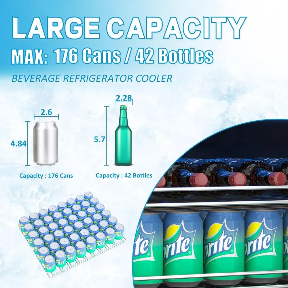 مبرد ثلاجة مشروبات مقاس 24 بوصة، 5.4 مكعب/176 يمكن ثلاجة كبيرة بمنطقة مزدوجة مع باب زجاجي أمامي، تحت ثلاجة صغيرة #6