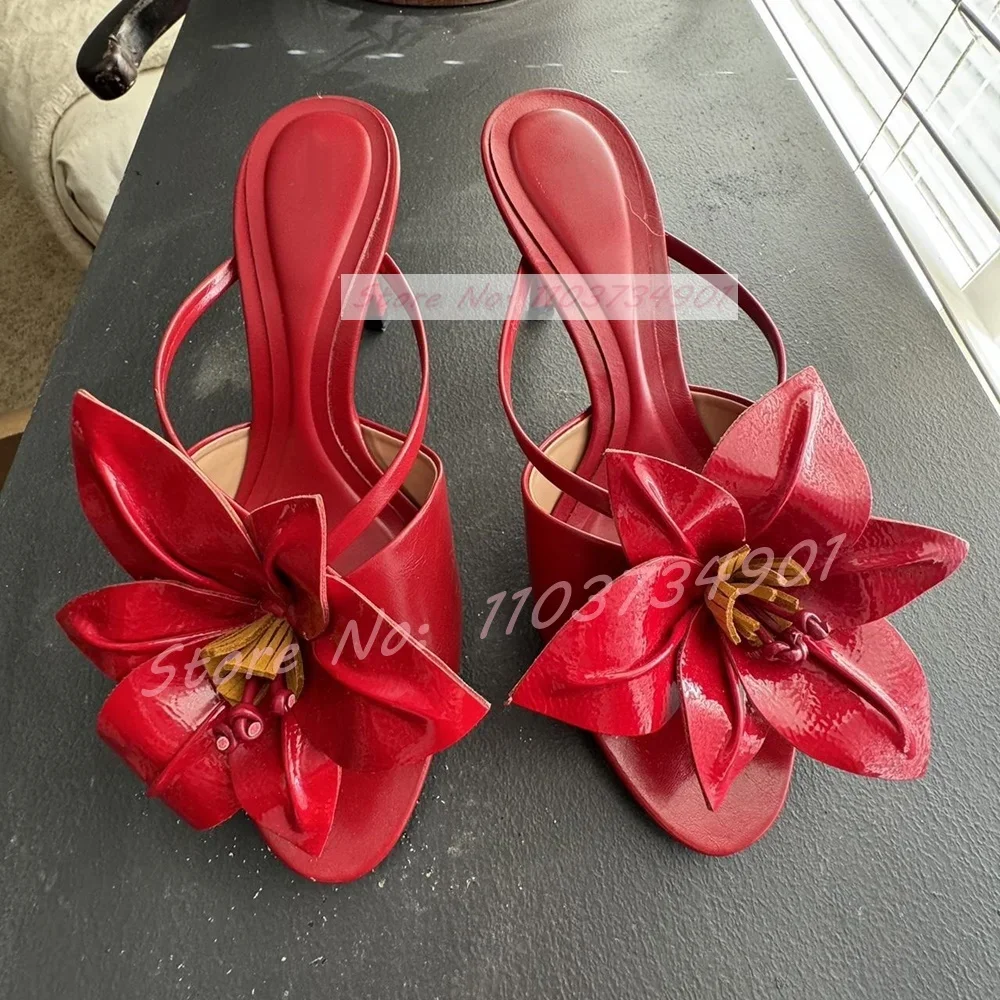 White Flower Heeled Slippers Women Elegant Feminine Outdoor Round Toe Stiletto Mules Female Luxury Classy Party Chic Slippers