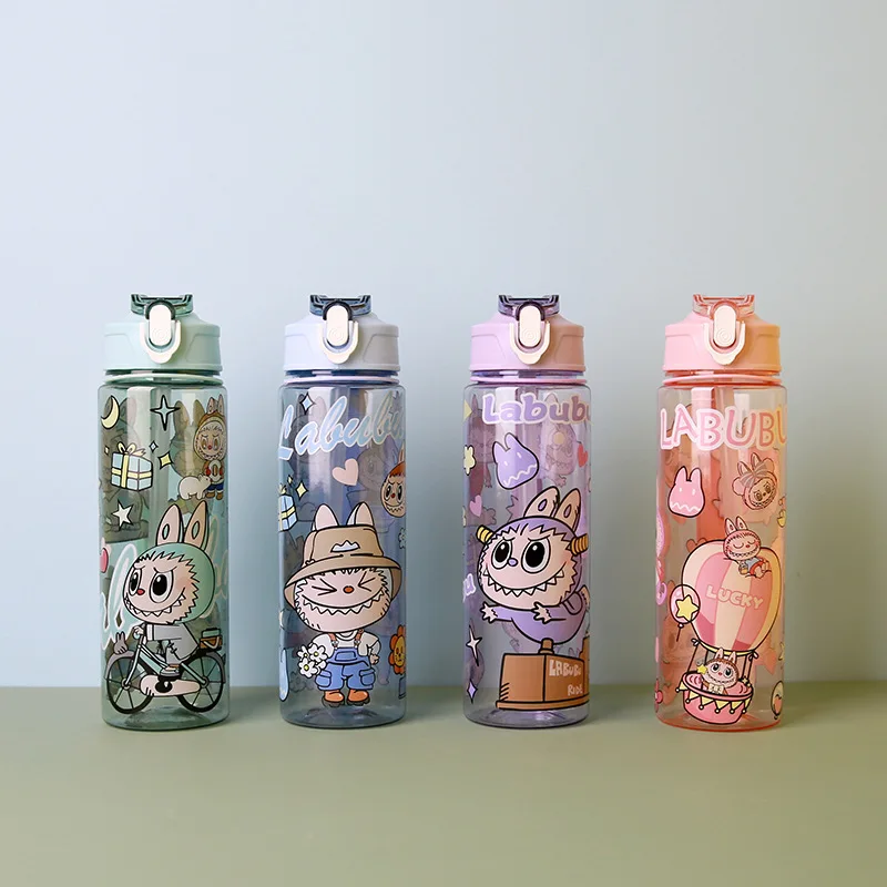 Kawaii Labubu Cartoon Transparent Pop Lid Sipper Mug Tote with Drop-proof Water Bottle Space Mug Cute Labubu Kids Mugs