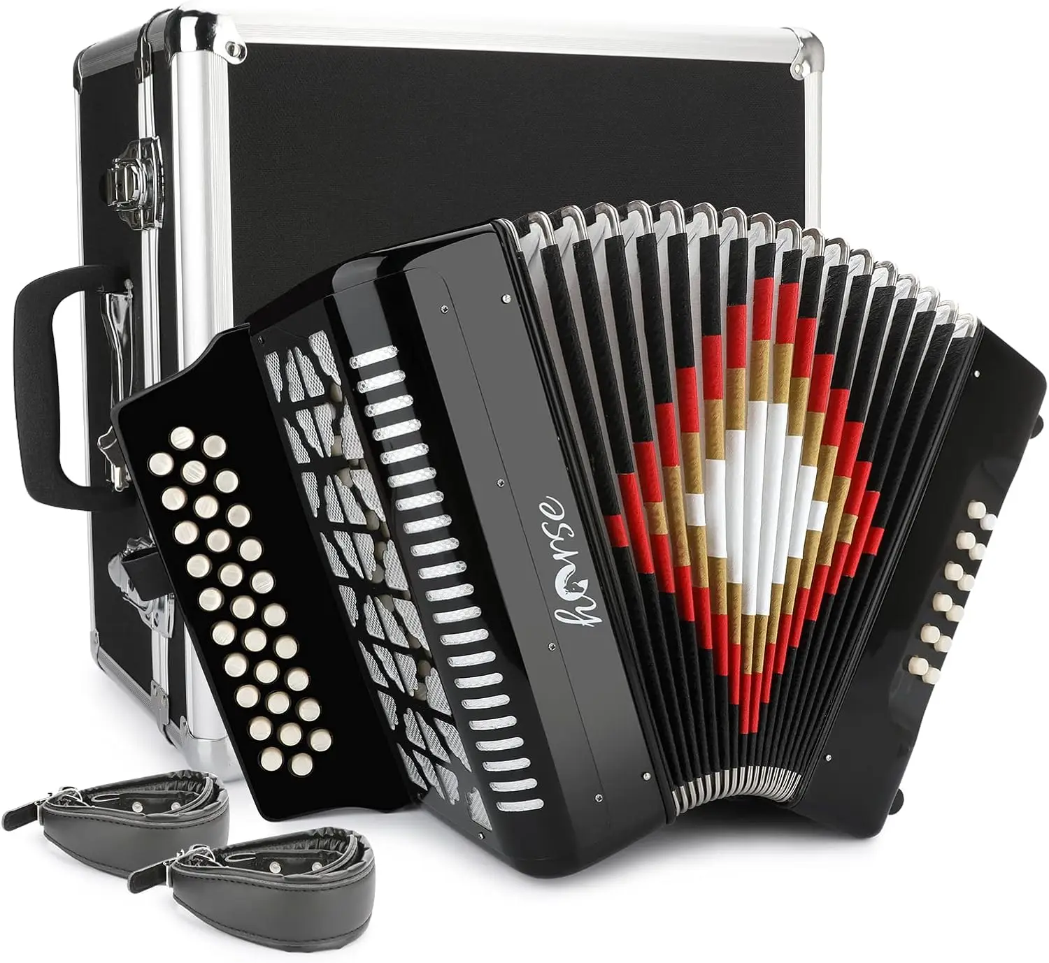 

Diatonic Accordion 12 Bass G/C/F 3-Row Diatonic Accordion Instruments for Adults with Suitcase and Straps