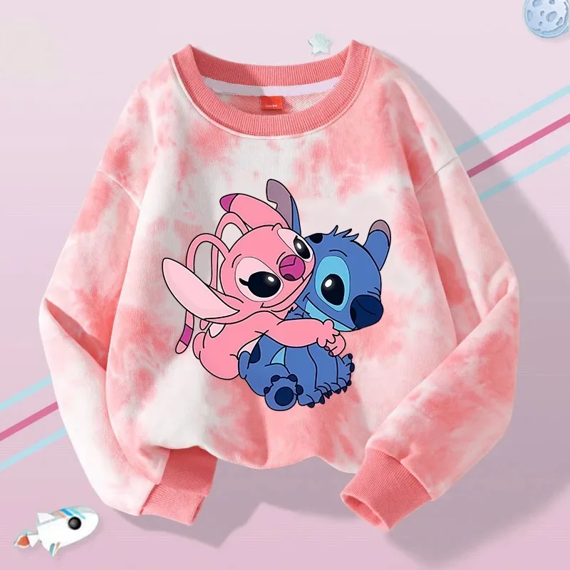 Lilo & Stitch Sweatshirt Angel Sweatshirts Dyeing Sweat Cartoon Shirts Cute Daily Crewneck Blouse Boys Girls Fashion Tidal Flow