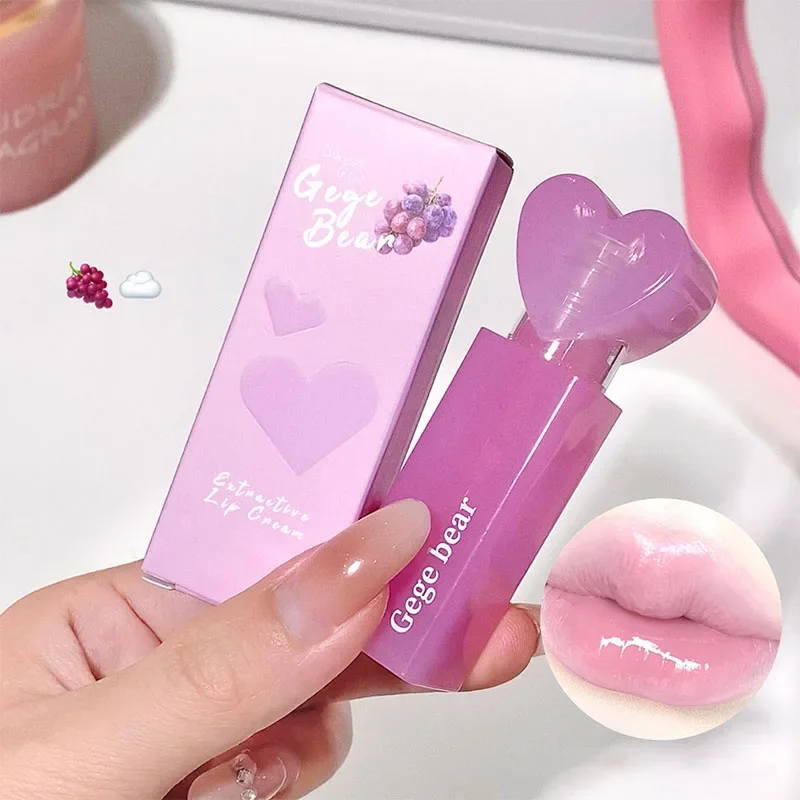 Love Heart Mirror Jelly Lip Glaze Grape Purple Waterproof Water Light Lip Gloss Lasting Moisturising Lip Tint Makeup Cosmetics