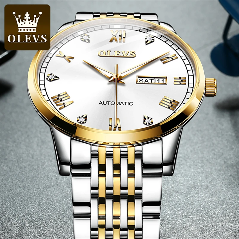 OLEVS marka luksusowy zegarek mechaniczny dla mężczyzn wodoodporne biznesowe męskie zegarki ze stali nierdzewnej Top marka luksusowe Relogio Masculino