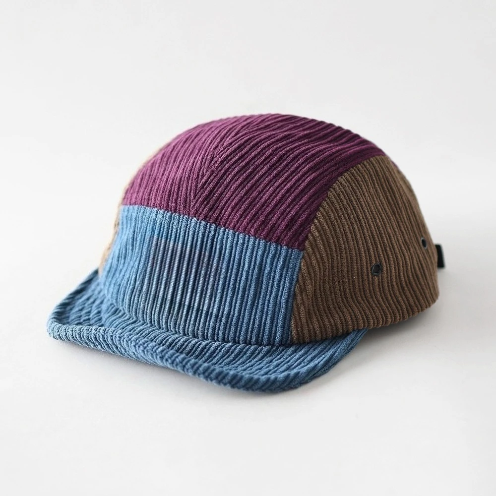 Unisex Corduroy Color Block Soft Short Brim 5-Panel Baseball Cap Autumn Winter Warm Versatile Casual Niche Sun Baseball Cap