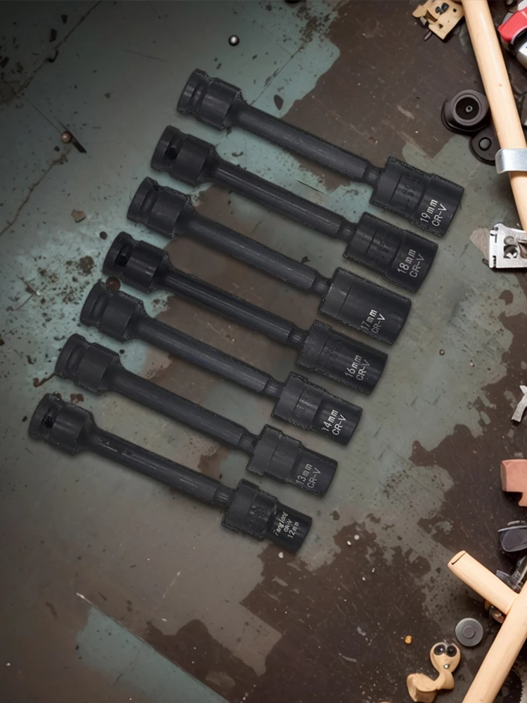 7pcs 1/2in Drive Soquete Extensões 12/13/14/16/17/18/19mm Conjunto de barra de extensão de driver de impacto Aço cromo vanádio endurecido
