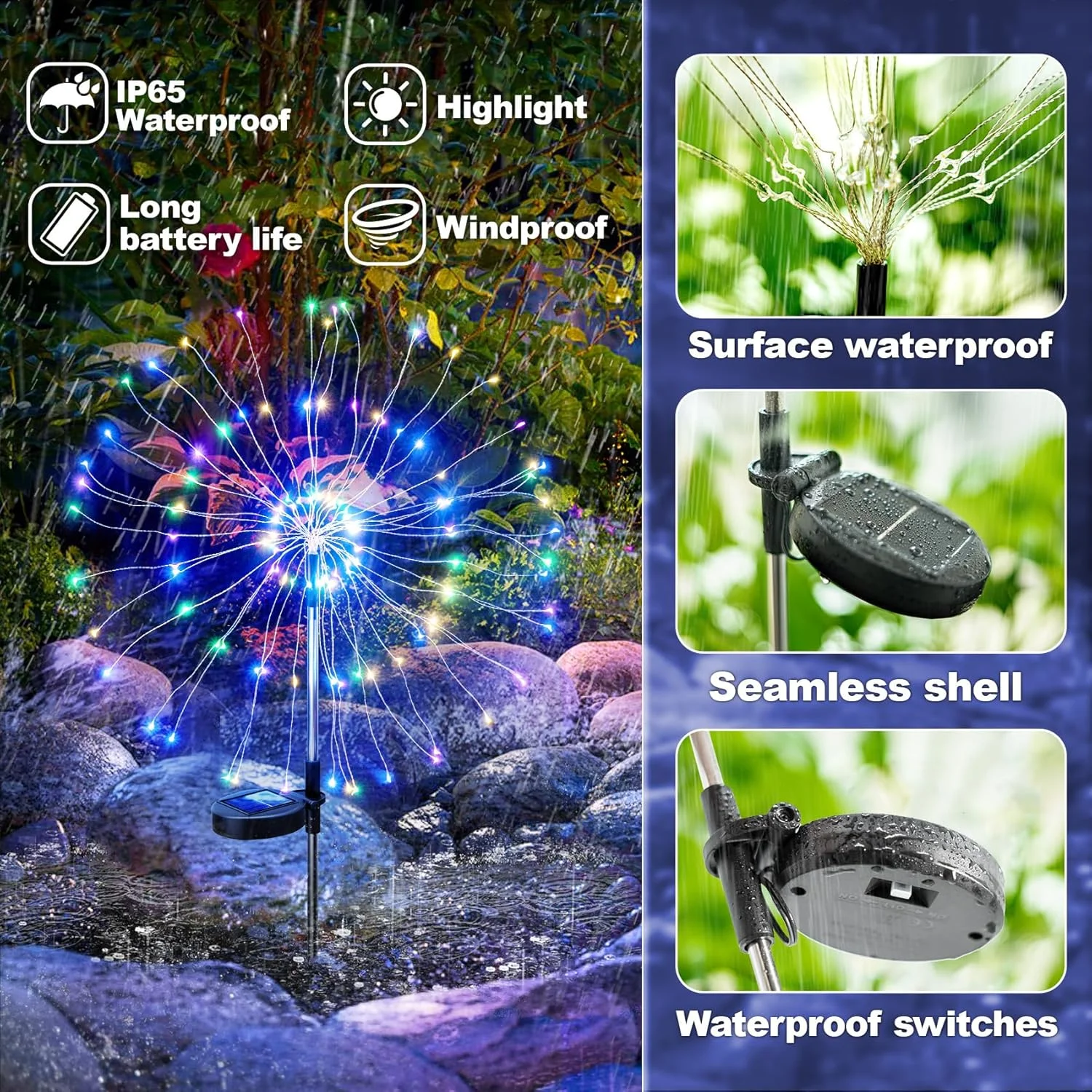 Solar powered floor mounted fireworks lights, LED starry sky copper wire outdoor waterproof lawn courtyard decorative lights