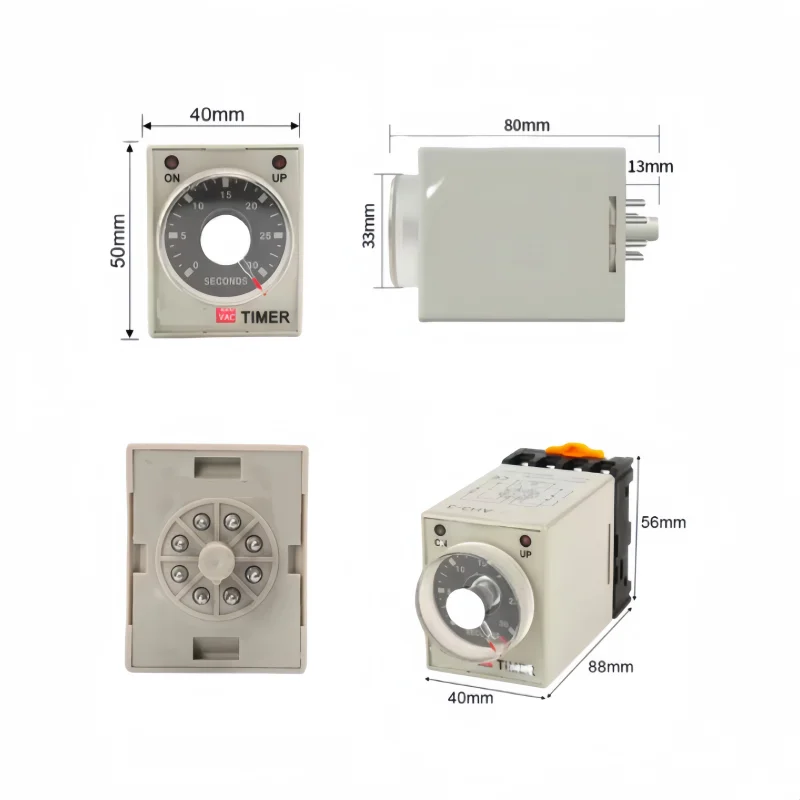 AH3-2 Time Relay AC/DC Universal Thick Stitch Power-on Delay Timer AH3-3 Time Set Range 0.1S-60m with Base DC12V24V AC220V