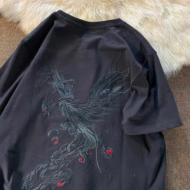 

Свободные винтажные женские топы из чистого хлопка с круглым вырезом и короткими рукавами, летняя новая модная футболка с короткими рукавами и вышивкой в китайском стиле