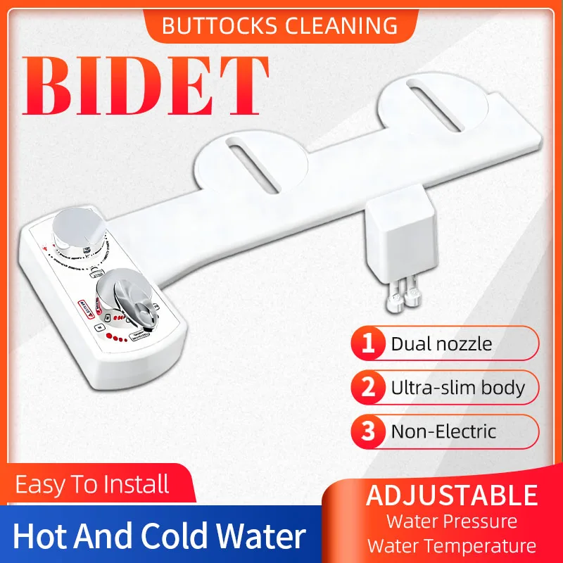 

Smart toilet accessories Ultra-Slim Non-Electric Buttocks cleaning Sprayer Dual nozzle Bidet Adjustable Water Pressure Hot Cold