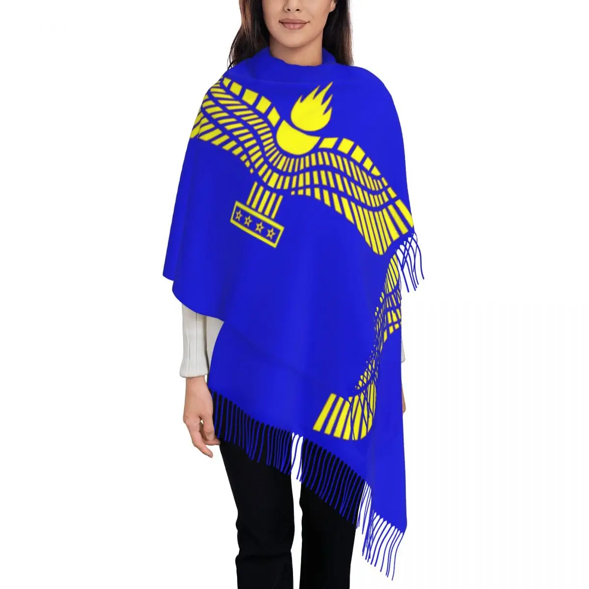 Lady Long Suryoyo Assyrian Flag Scarves Women Winter Fall Soft Warm Tassel Shawl Wraps Aramean Ancient Scarf