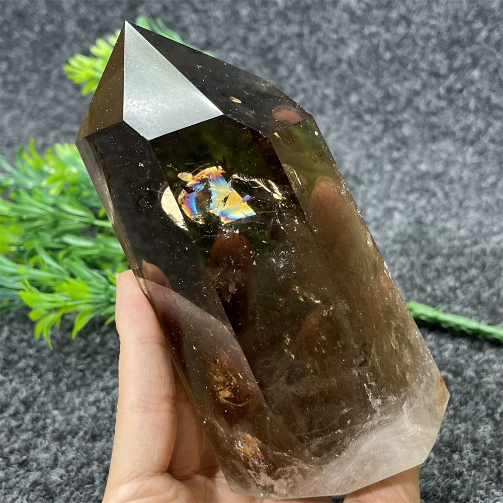 Crystal Natural Smokey Rainbow Healer Tower Wand Specimen Healing Quartz Stone Point Energy Healing Reiki Geode Home Decoration