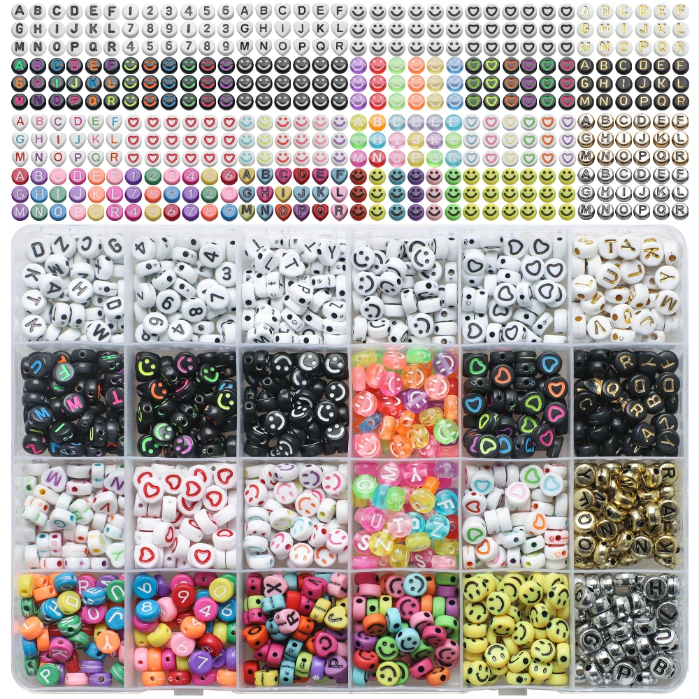 100Pcs Mixed Square Acrylic Letter Beads Round 6mm Charms Loose Heart Number Beads For Jewelry Making DIY Bracelets Accessories