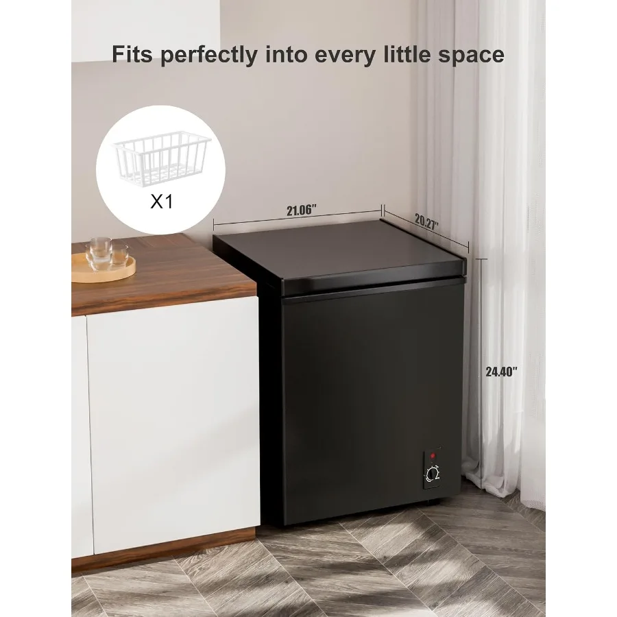 Congelador horizontal compacto de 3,5 cuft para apartamentos RVs e garagens - Mini freezer com eficiência energética com cestas removíveis e Q