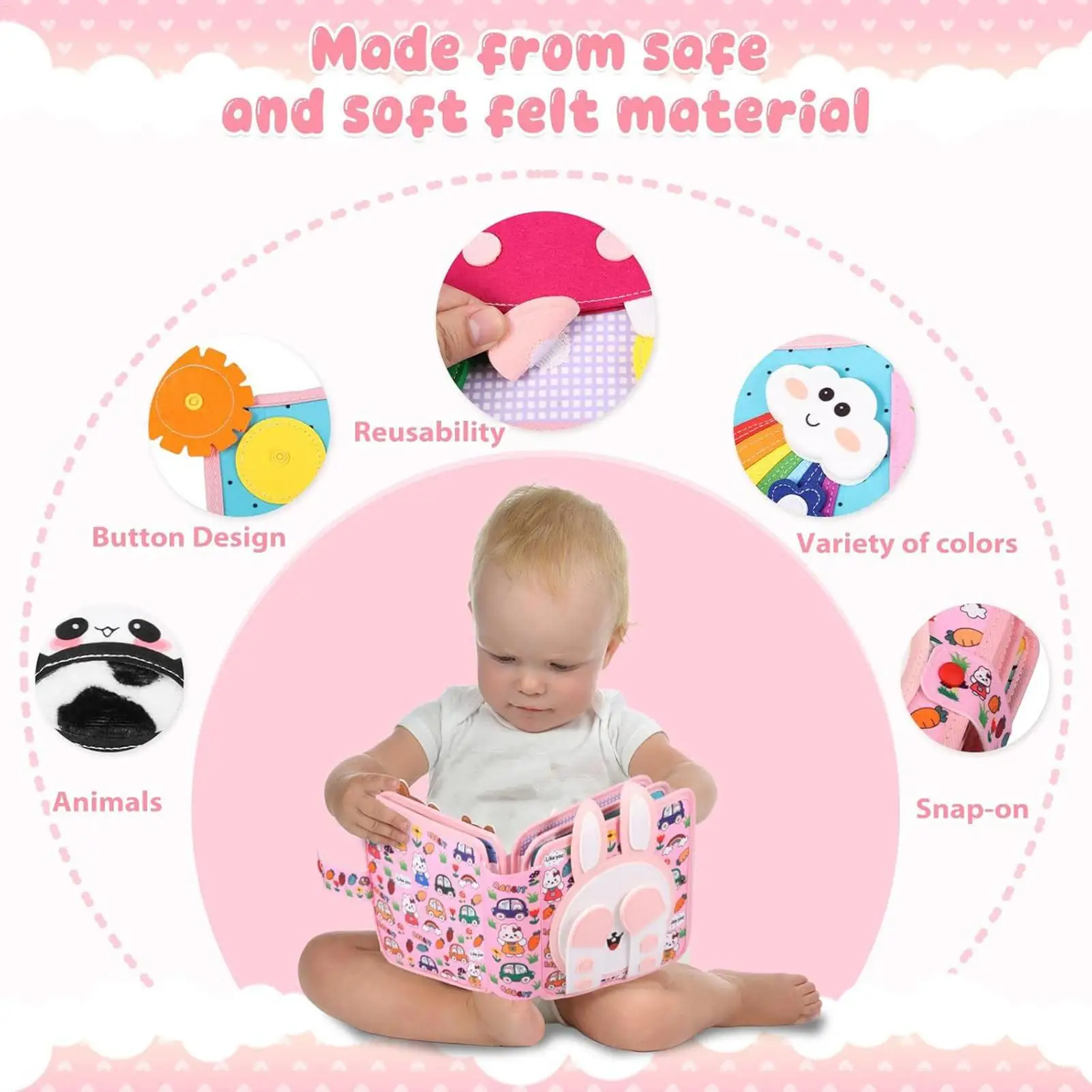 Toddler Busy Toys Development Activity Felt Book Busy Toy For Kids For Baby Boy Girl Preschoolers Indoor Living Room Bedroom